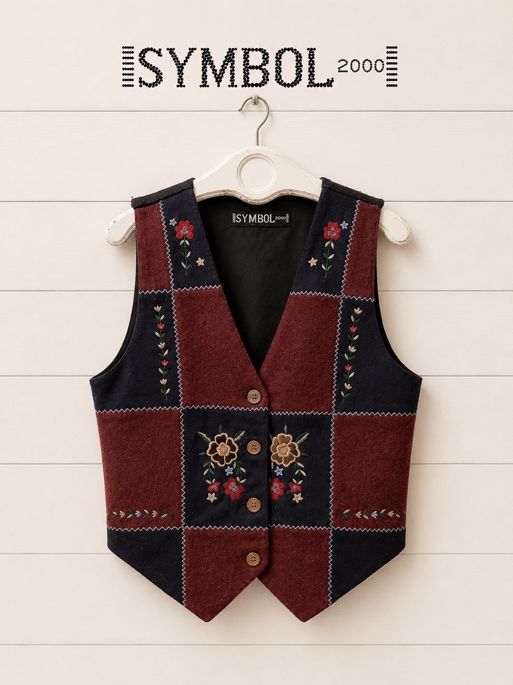 Wool Patchwork Embroidered Vest - SYMBOL 2000 (Size S)